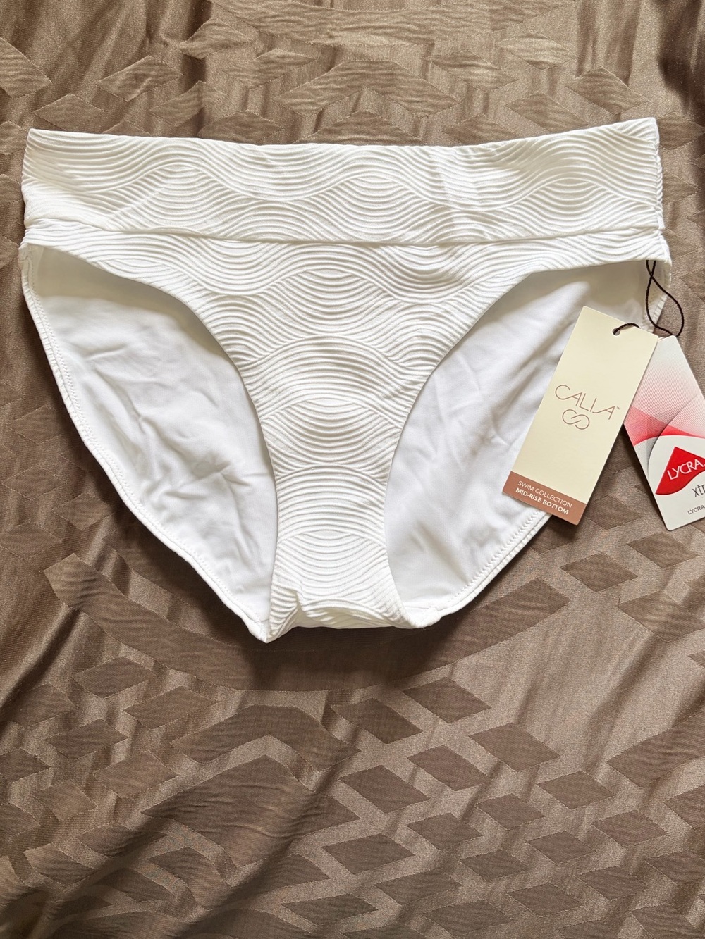 CALIA by Carrie Underwood White Textured High-Waist Bikini Bottom